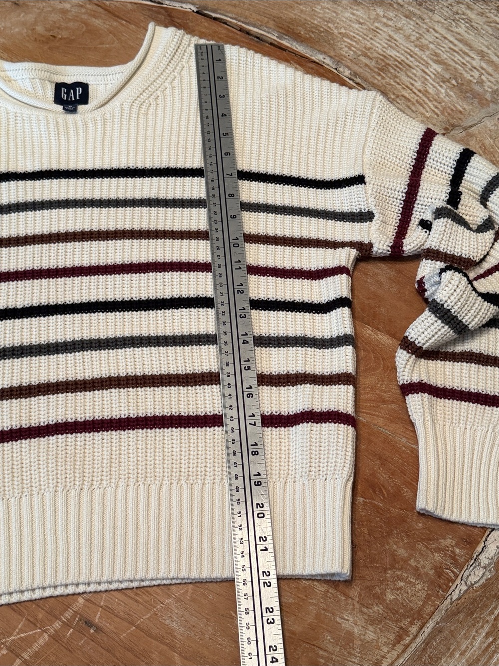 GAP Relaxed Stripe Shaker Stitch Sweater Multicolor Cotton Knit Size M - Picture 7 of 9